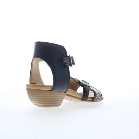 Miz Mooz Chaise Womens Black Leather Hook & Loop Heeled Sandals Shoes