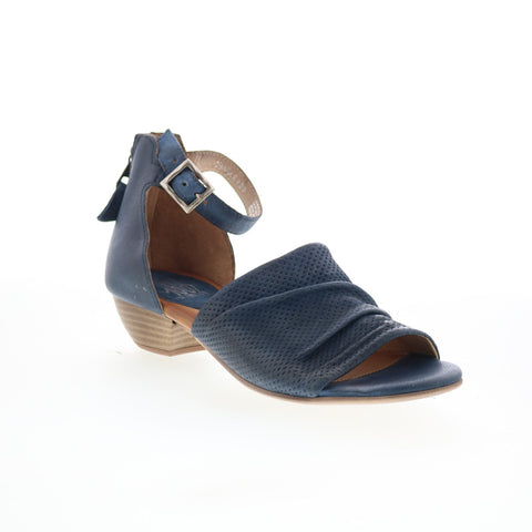 Miz Mooz Charley Womens Blue Leather Hook & Loop Heeled Sandals Shoes