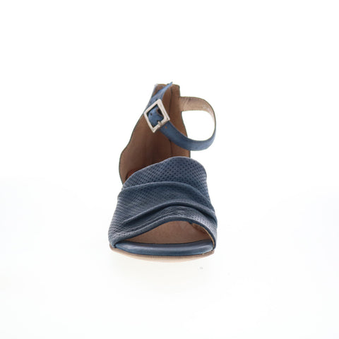 Miz Mooz Charley Womens Blue Leather Hook & Loop Heeled Sandals Shoes