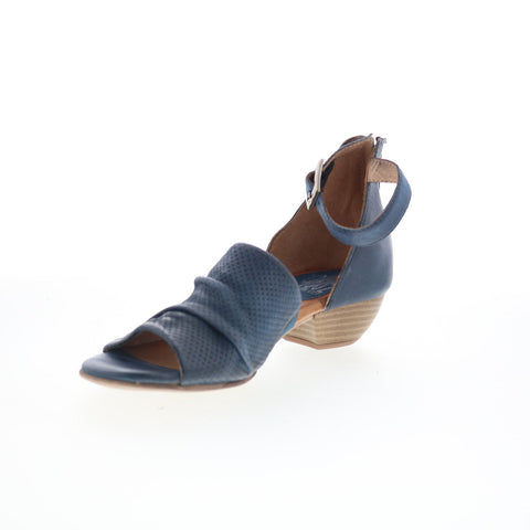 Miz Mooz Charley Womens Blue Leather Hook & Loop Heeled Sandals Shoes