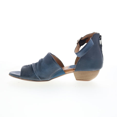 Miz Mooz Charley Womens Blue Leather Hook & Loop Heeled Sandals Shoes