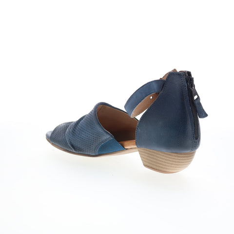 Miz Mooz Charley Womens Blue Leather Hook & Loop Heeled Sandals Shoes