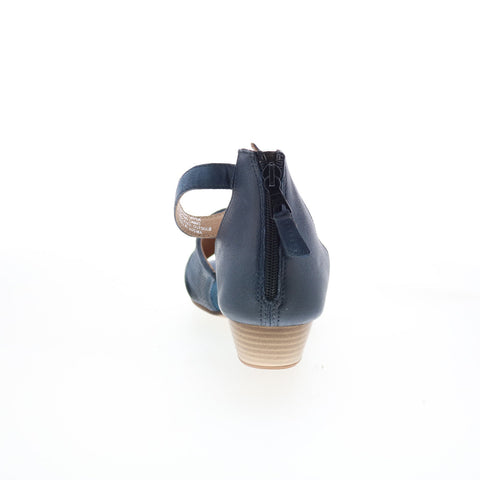 Miz Mooz Charley Womens Blue Leather Hook & Loop Heeled Sandals Shoes