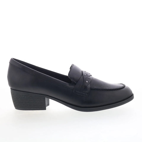 Clarks Charlten Echo 26179566 Womens Black Leather Loafer Flats Shoes