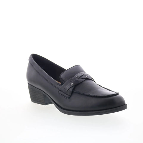 Clarks Charlten Echo 26179566 Womens Black Leather Loafer Flats Shoes