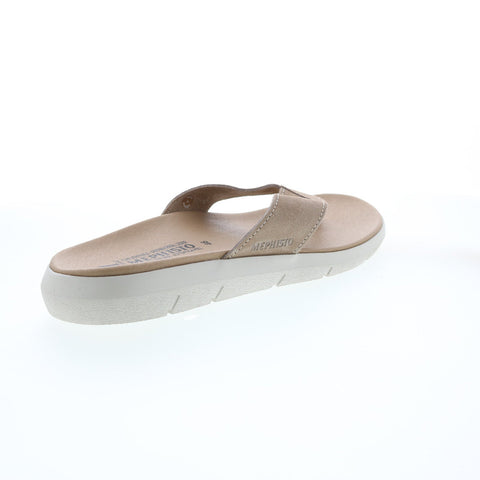 Mephisto Charly Mens Beige Leather Slip On Flip-Flops Sandals Shoes