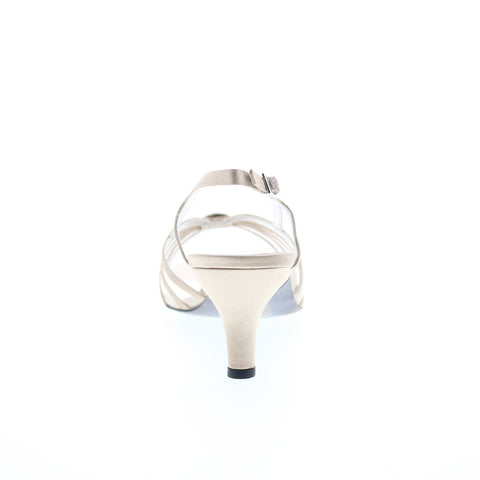 David Tate Cheer Womens Beige Extra Wide Canvas Hook & Loop Strap Heels Shoes