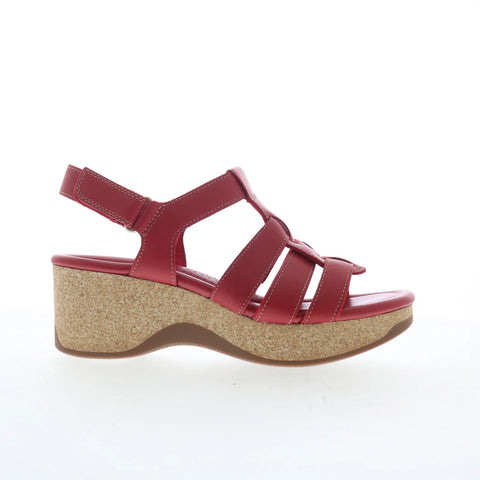 Clarks Chelseah Peak 26179787 Womens Red Leather Strap Sandals Shoes