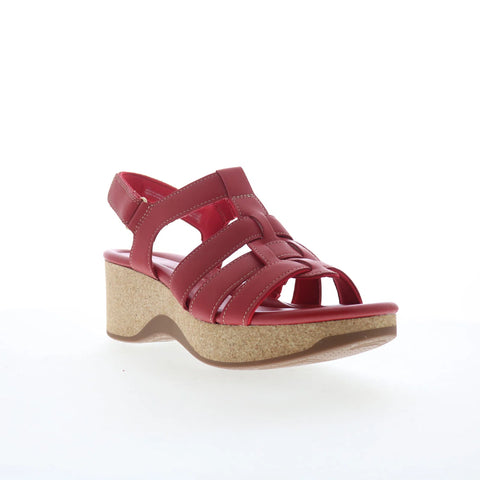 Clarks Chelseah Peak 26179787 Womens Red Leather Strap Sandals Shoes