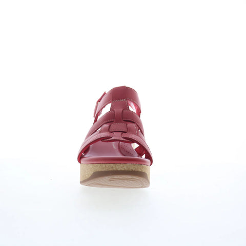 Clarks Chelseah Peak 26179787 Womens Red Leather Strap Sandals Shoes