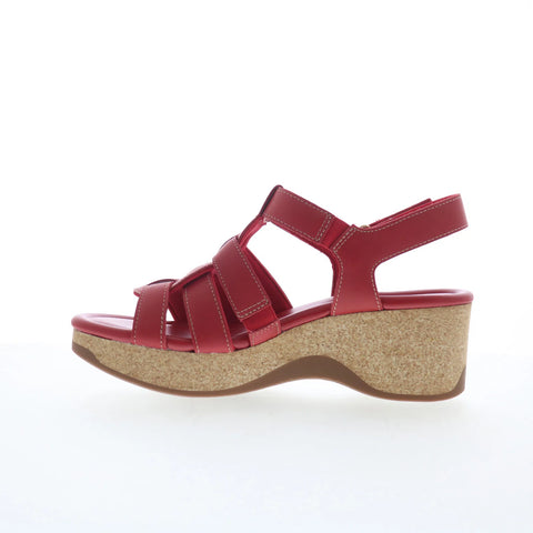 Clarks Chelseah Peak 26179787 Womens Red Leather Strap Sandals Shoes