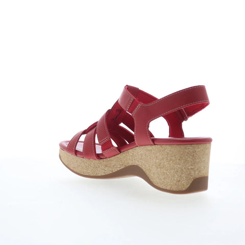Clarks Chelseah Peak 26179787 Womens Red Leather Strap Sandals Shoes