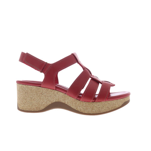 Clarks Chelseah Peak 26179787 Womens Red Leather Strap Sandals Shoes