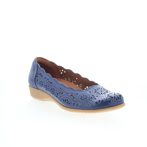 Cobb Hill Rory CHRORY Womens Blue Wide Leather Slip On Ballet Flats Shoes