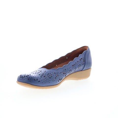 Cobb Hill Rory CHRORY Womens Blue Wide Leather Slip On Ballet Flats Shoes