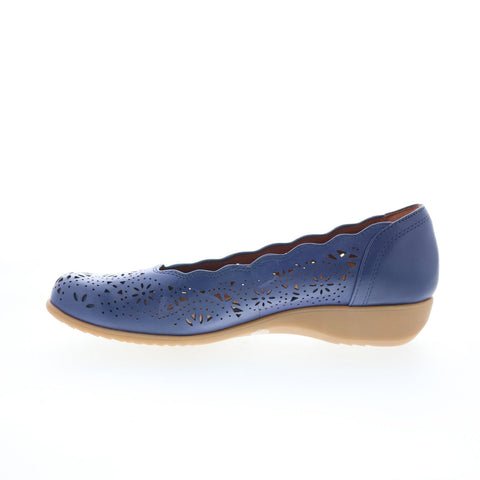 Cobb Hill Rory CHRORY Womens Blue Wide Leather Slip On Ballet Flats Shoes