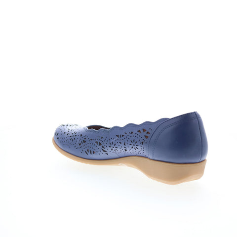 Cobb Hill Rory CHRORY Womens Blue Wide Leather Slip On Ballet Flats Shoes