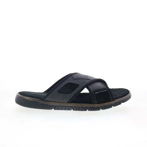 Rockport Jasper X Band CJ4590 Mens Black Leather Slides Sandals Shoes