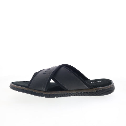 Rockport Jasper X Band CJ4590 Mens Black Leather Slides Sandals Shoes