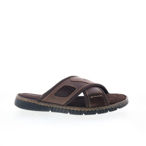 Rockport Jasper X Band CJ4591 Mens Brown Wide Leather Slides Sandals Shoes