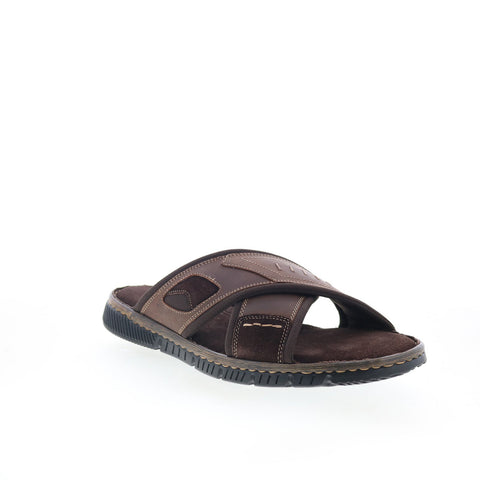 Rockport Jasper X Band CJ4591 Mens Brown Wide Leather Slides Sandals Shoes