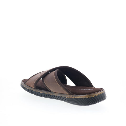 Rockport Jasper X Band CJ4591 Mens Brown Leather Slides Sandals Shoes