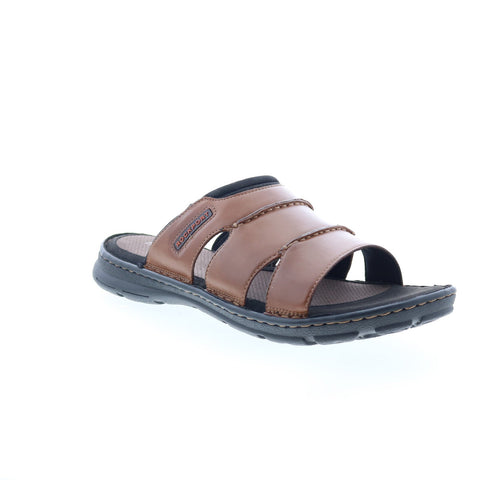 Rockport Darwyn CI9181 Mens Brown Leather Slip On Slides Sandals Shoes