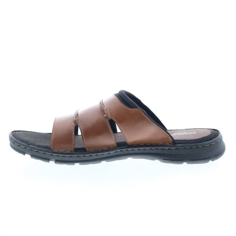 Rockport Darwyn CI9181 Mens Brown Leather Slip On Slides Sandals Shoes