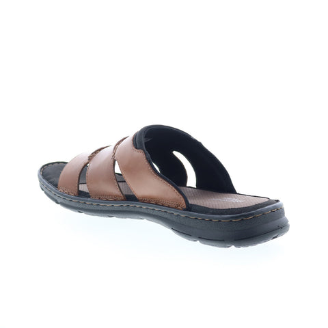 Rockport Darwyn CI9181 Mens Brown Leather Slip On Slides Sandals Shoes