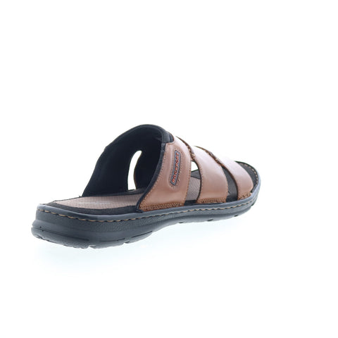 Rockport Darwyn CI9181 Mens Brown Leather Slip On Slides Sandals Shoes