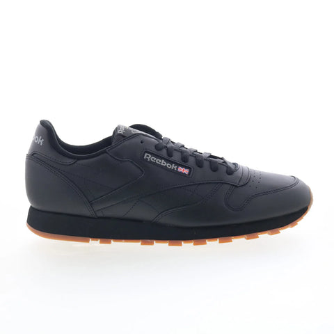 Reebok Classic Leather Mens Black Leather Lace Up Lifestyle Sneakers Shoes