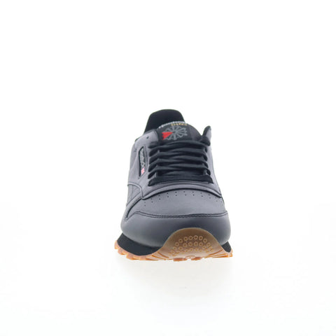 Reebok Classic Leather Mens Black Leather Lace Up Lifestyle Sneakers Shoes