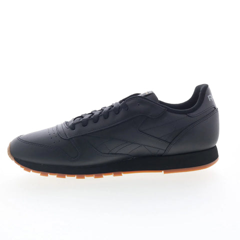 Reebok Classic Leather Mens Black Leather Lace Up Lifestyle Sneakers Shoes