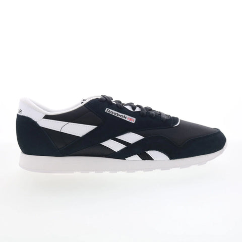 Reebok Classic Leather Nylon Mens Black Suede Lifestyle Sneakers Shoes