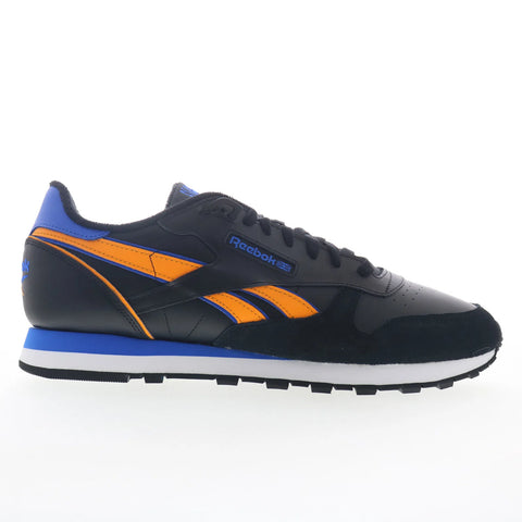 Reebok Classic Leather Mens Black Leather Lace Up Lifestyle Sneakers Shoes