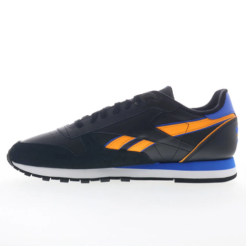 Reebok Classic Leather Mens Black Leather Lace Up Lifestyle Sneakers Shoes