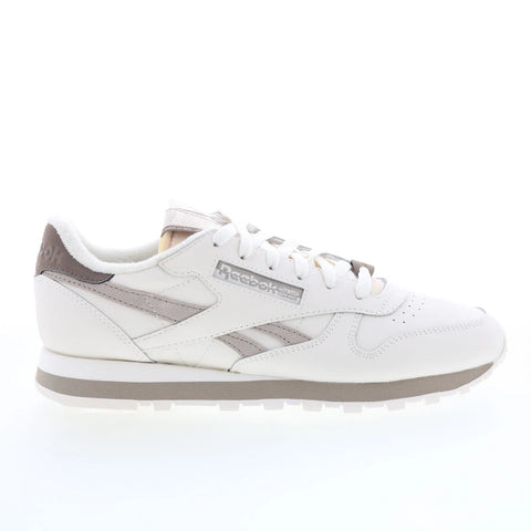 Reebok Classic Leather Womens White Leather Lace Up Lifestyle Sneakers Shoes
