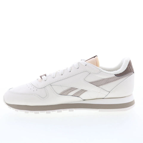 Reebok Classic Leather Womens White Leather Lace Up Lifestyle Sneakers Shoes