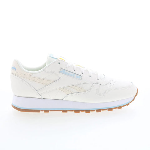 Reebok Classic Leather Womens White Leather Lace Up Lifestyle Sneakers Shoes