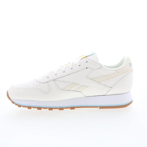 Reebok Classic Leather Womens White Leather Lace Up Lifestyle Sneakers Shoes