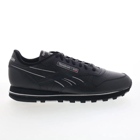 Reebok Classic Leather Clip V2 Mens Black Leather Lifestyle Sneakers Shoes