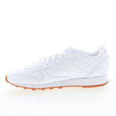 Reebok Classic Leather Womens White Leather Lace Up Lifestyle Sneakers Shoes