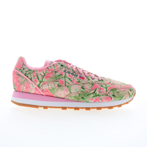 Reebok Classic Leather Mens Pink Canvas Lace Up Lifestyle Sneakers Shoes