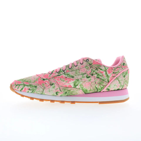Reebok Classic Leather Mens Pink Canvas Lace Up Lifestyle Sneakers Shoes
