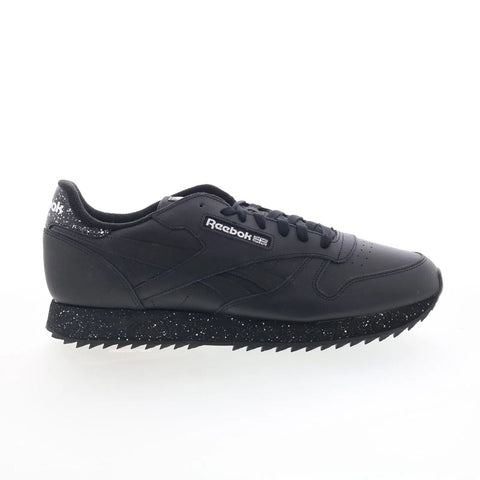 Reebok Classic Leather Ripple Mens Black Leather Lifestyle Sneakers Shoes