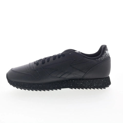 Reebok Classic Leather Ripple Mens Black Leather Lifestyle Sneakers Shoes