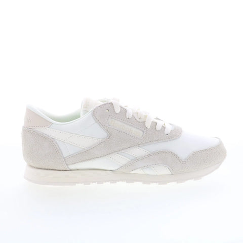 Reebok Classic Nylon Womens White Suede Lace Up Lifestyle Sneakers Shoes