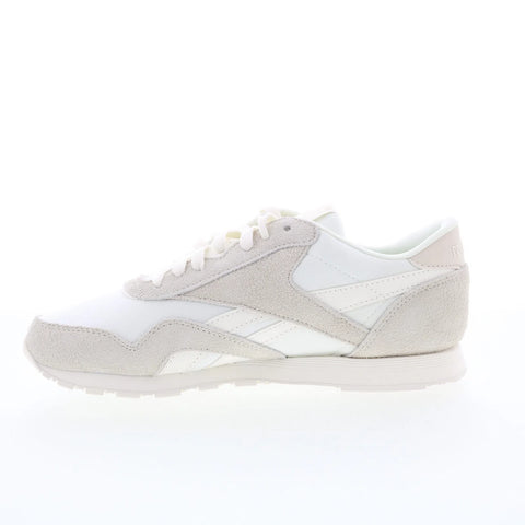 Reebok Classic Nylon Womens White Suede Lace Up Lifestyle Sneakers Shoes