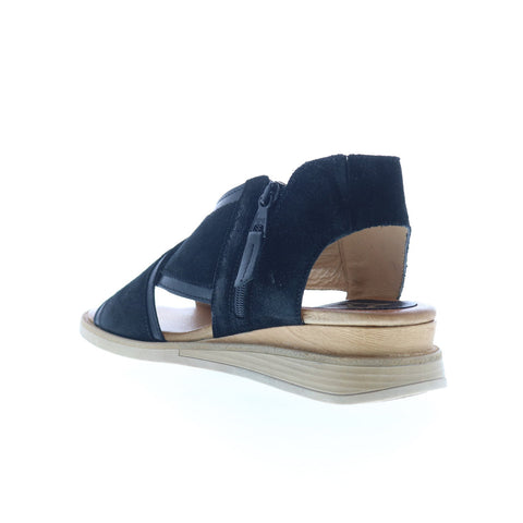 Miz Mooz Claudio Womens Black Leather Zipper Wedges Sandals Shoes
