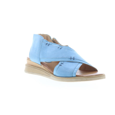 Miz Mooz Claudio Womens Blue Leather Zipper Wedges Sandals Shoes